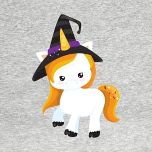 Halloween, Cute Unicorn, Magic Unicorn, Witch Hat T-Shirt